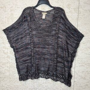 Democracy Tunic Sweater Women Marled Purple Crochet Batwing Oversized Boho